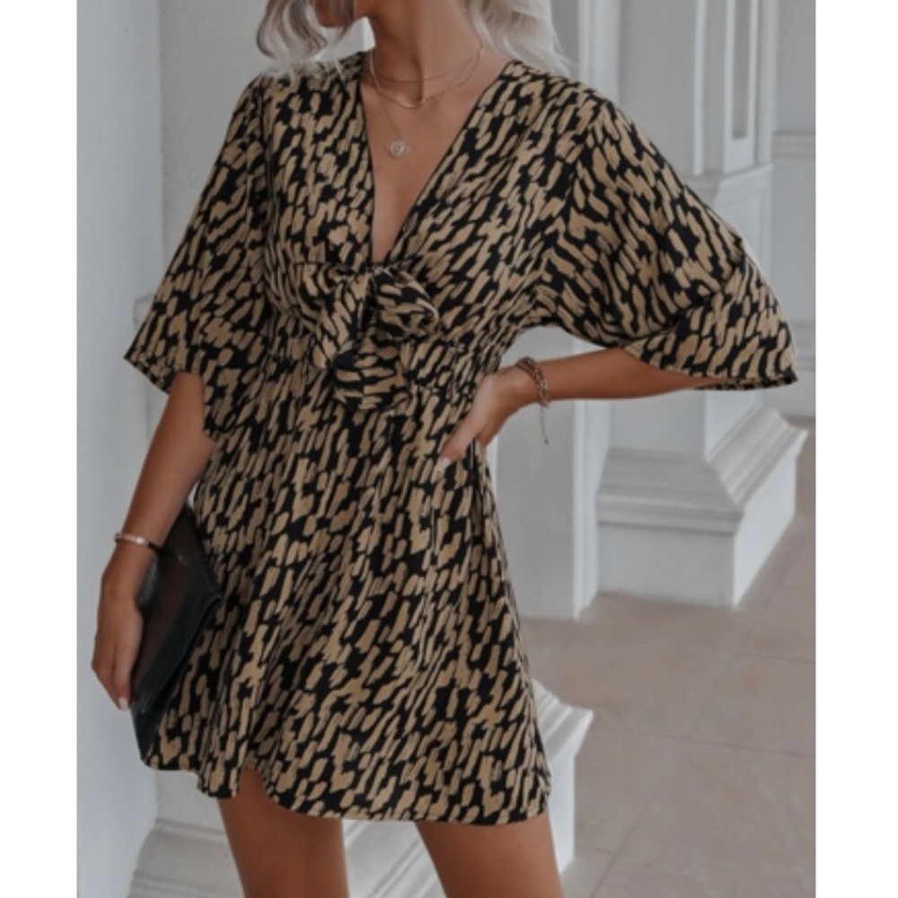 Boho print knot front mini dress